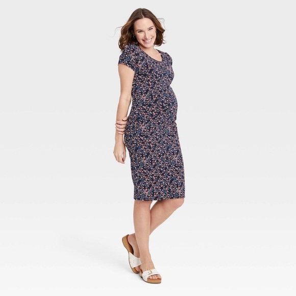 Short Sleeve T-Shirt Midi Maternity Dress - Isabel Maternity Size M Floral - Picture 1 of 9